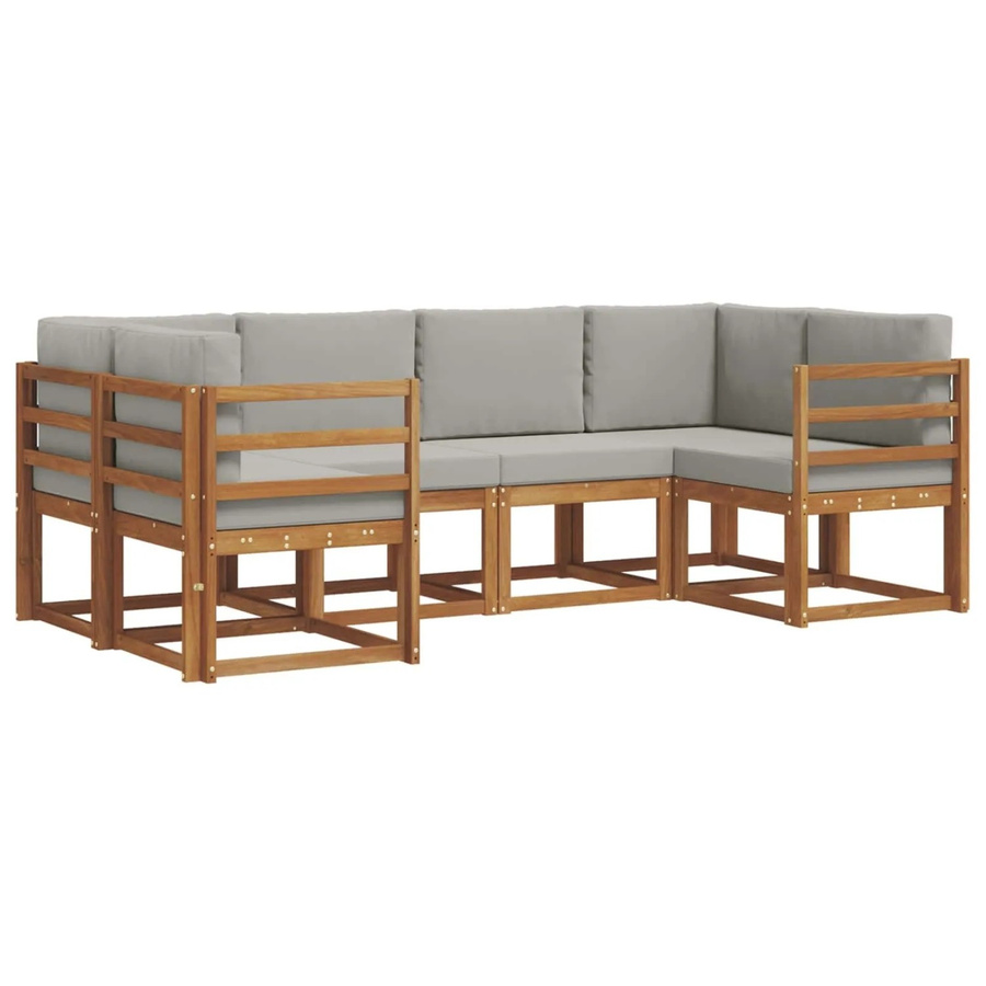 vidaXL Outdoor-Sofagarnitur 6-teilig L-Form aus Akazienholz mit Kissen in Natur und Hellgrau - Bild 2