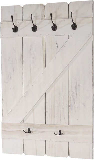 BERLINLODGE Wandgarderobe aus Paulowniaholz im Landhausstil mit 6 Haken, Weiß, B/H/T: 91 x 60 x 10 cm - Bild 1