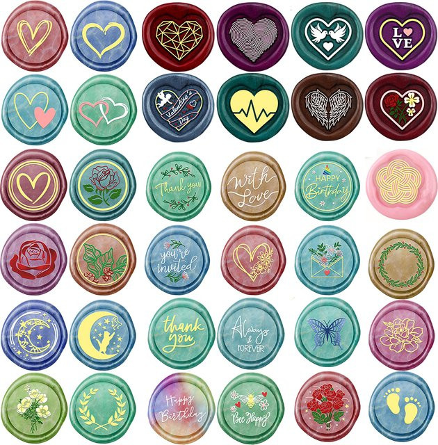 Wachssiegel-Stempel Set mit Herz, Rose und Blumen Mustern für DIY Scrapbooking und Kartenhandwerk, Multicolor - Bild 1