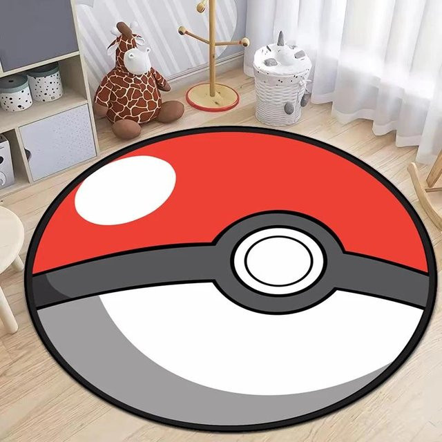 Runder Teppich mit Pokeball Muster von Karpetti in Rot, Durchmesser: 80 cm - Bild 1