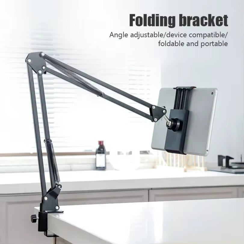 VIKEFON Verstellbarer Langarm-Metallhalter in Schwarz, Drehbarer Tablet-Ständer und Telefonständer für iPad Pro Mini Air und Xiaomi Tablet, kompatibel mit 4 bis 12,9 Zoll - Bild 2