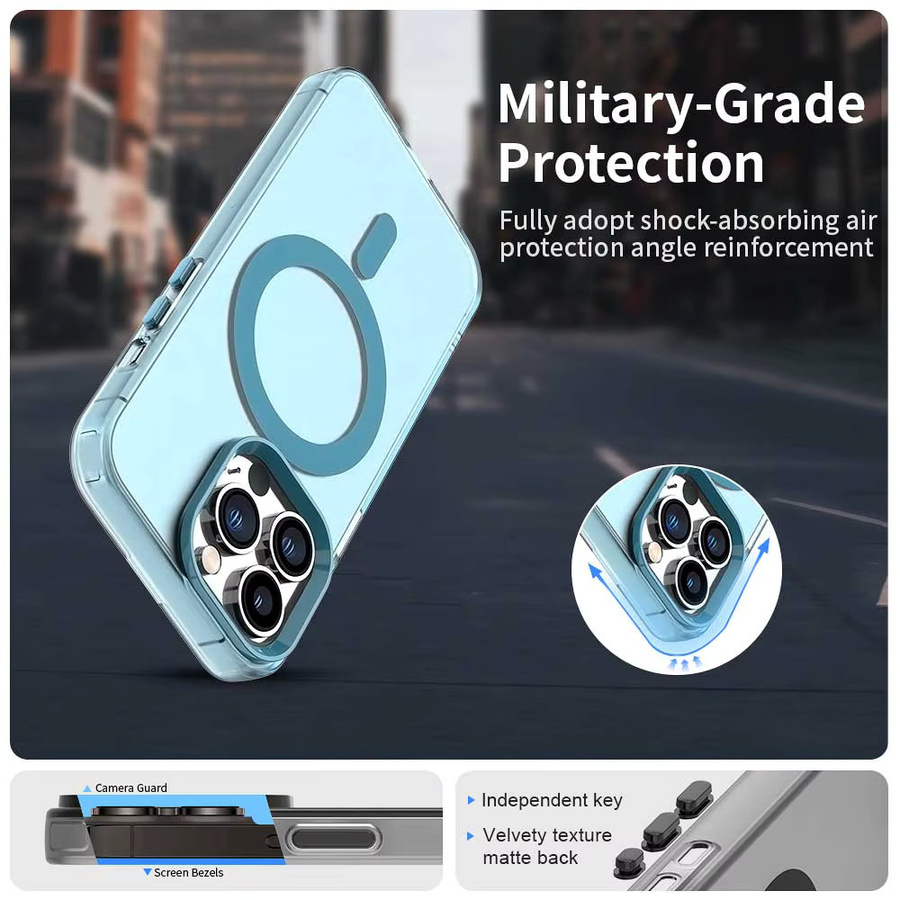 Magnetische kabellose Ladehülle für Apple iPhone 14, 13, 12 Pro Max und 14 Plus, transparent in Grün oder Blau - Bild 3