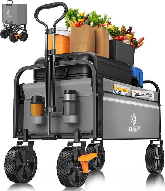 KESSER Bollerwagen faltbar mit 150kg Tragkraft, PVC-Reifen, Netztaschen und Abdeckung - Bild 1
