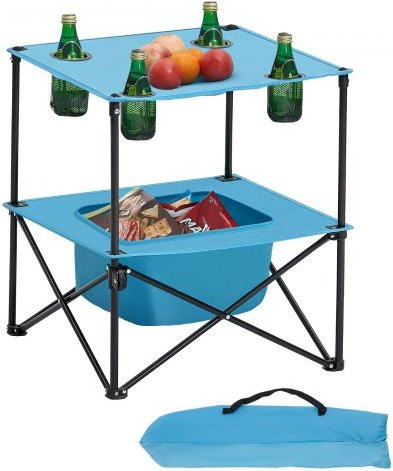 VEVOR Klapptisch für Camping und Garten, tragbarer Outdoor Picknicktisch aus wasserfestem 600D Oxford Gewebe mit 4 Getränkehaltern, Blau, B/T/H: 56 x 56 x 64 cm - Bild 1