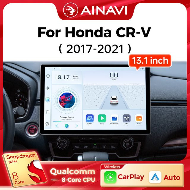 Ainavi Multimedia Autoradio mit 13,1 Zoll Display für Honda CR-V 2017-2021, 2K HDMI, Carplay und Android Auto, Schwarz - Bild 1
