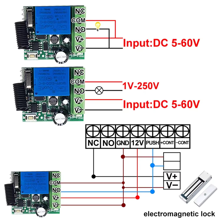 QIACHIP Kabelloser intelligenter Lichtschalter mit 433MHz RF-Relais-Empfänger und Mini-Sender für LED-Lampen, DC 12V, 5V-60V, 10A, Weiß - Bild 4