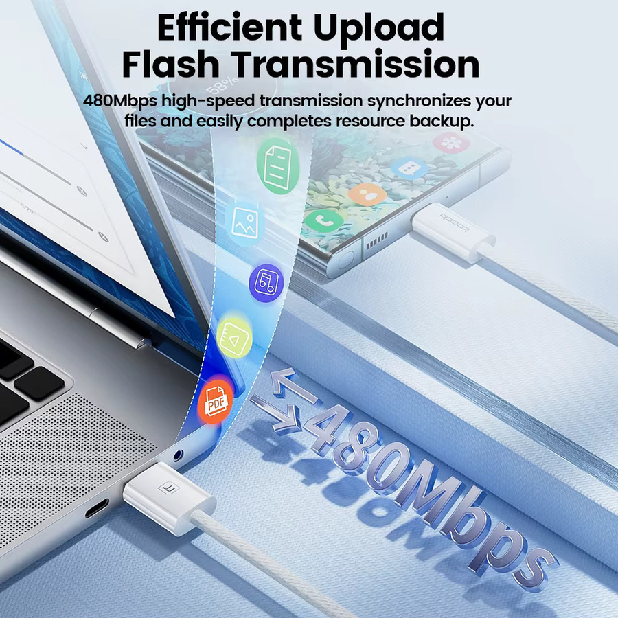 Toocki USB auf USB-C Schnellladekabel mit 100W Leistung, weißes Typ-C Datenkabel für iPhone und Samsung - Bild 3