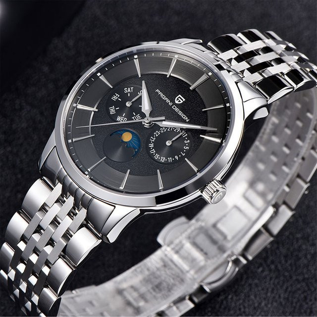 PAGANI DESIGN Armbanduhr, Quarz, Edelstahl, Mondphase, 40 mm, Herren, Schwarz - Bild 1
