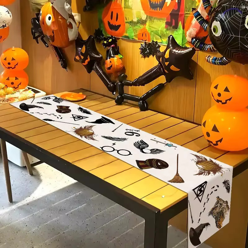 VIKAMA Halloween Tischläufer aus Leinen mit Zauberer- und Hexenmotiv für deine Party-Dekoration, Länge: 150 cm - Bild 4