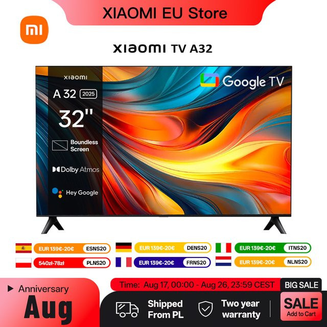 Xiaomi TV A 32 Smart TV in Schwarz mit Dolby Audio, DTS-X und DTS Virtual:X - Bild 1