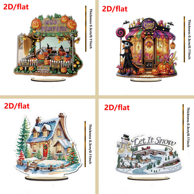 DIY Diamant-Malerei-Set mit Weihnachts- oder Halloween-Motiv als Desktop-Dekoration aus Holz und Kristall-Strasssteinen in Multicolour - Bild 1