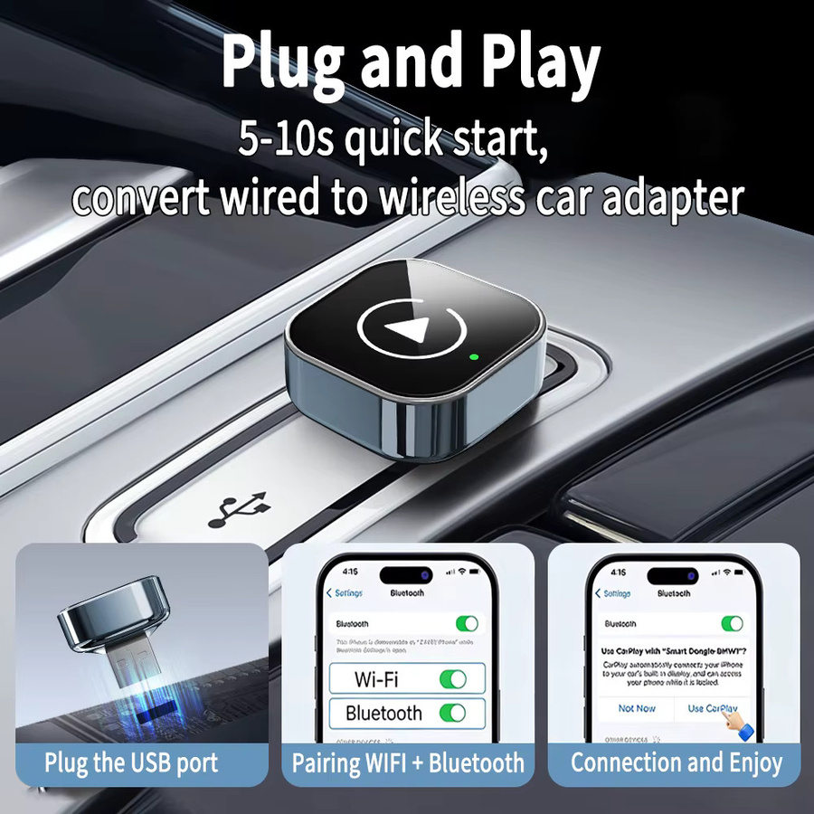 Kcimo 2-in-1 Kabelloser CarPlay und Android Auto Adapter in Schwarz als Plug-and-Play Dongle für kabelgebundene Fahrzeuge - Bild 4