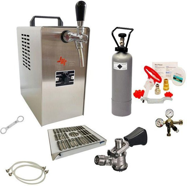 JET 30 Bierabzugssystem Komplettset von ich-zapfe mit 1-leitigem Durchlaufkühler, Reinigungsset und 5 Liter Adapter in Silber aus Edelstahl - Bild 1