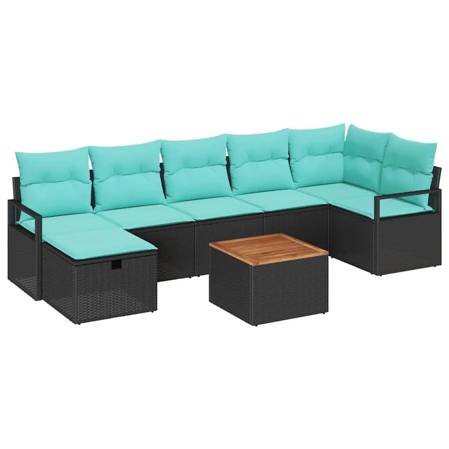 vidaXL Gartensofa-Set 8-teilig aus Poly-Rattan mit Kissen und Tisch in Schwarz - Bild 2