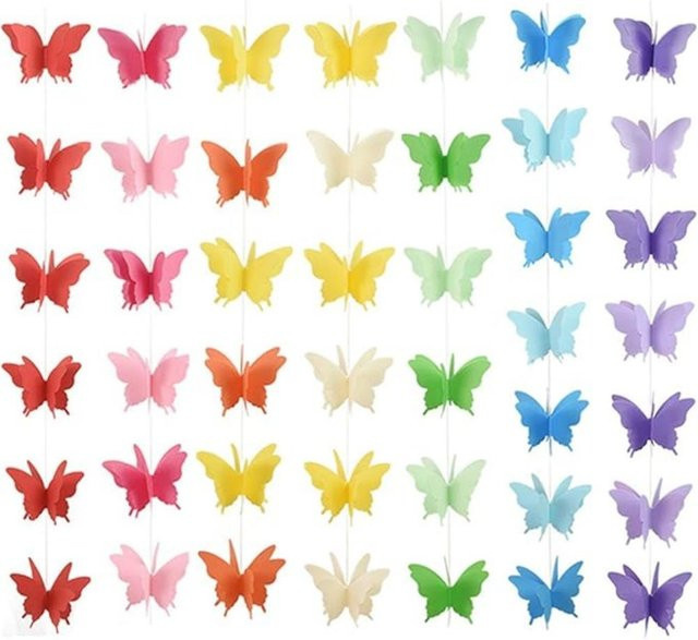 Pearclub 3D Schmetterlings-Papiergirlande in 7 Farben, bunte Hängende Dekoration für Party, Hochzeit oder Babyparty, Länge: 2 m - Bild 1