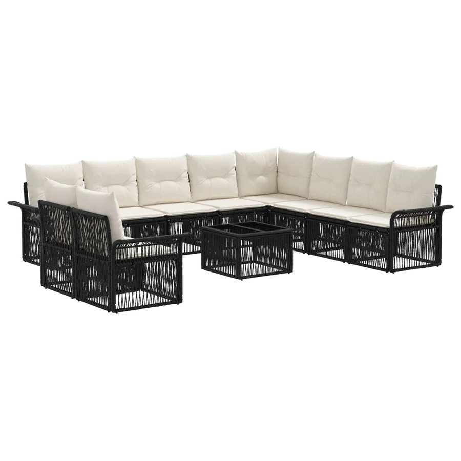 vidaXL Gartensofa-Set 11-tlg. in Schwarz aus Poly-Rattan mit Polsterung und Couchtisch für Garten und Terrasse - Bild 2