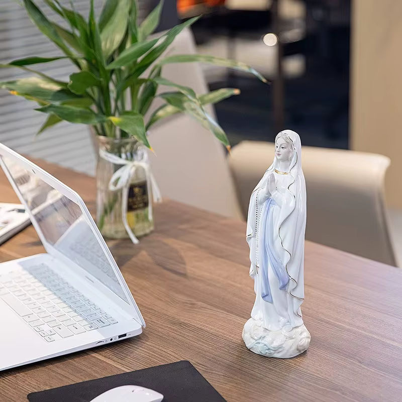 Katholische Statue Unsere Liebe Frau von Lourdes aus weißer Keramik, Höhe: 30 cm - Bild 2