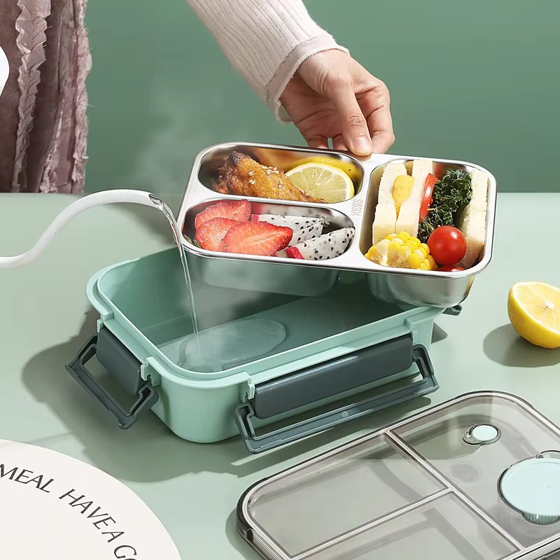 JUSTINLAU Edelstahl Lunchbox mit Besteck und Fächern, auslaufsicher, rot - Bild 2