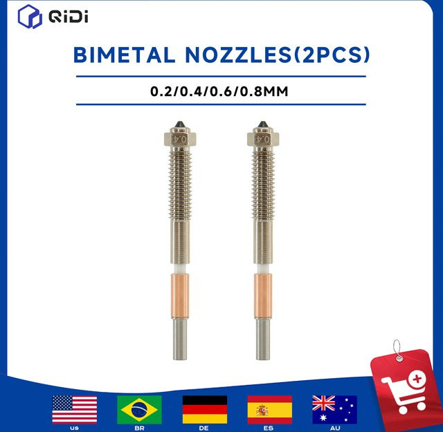 QIDI Max 4 3D-Drucker Bimetall-Düsen-Set aus gehärtetem Stahl und Kupfer, 2 Stück, Silber - Bild 1