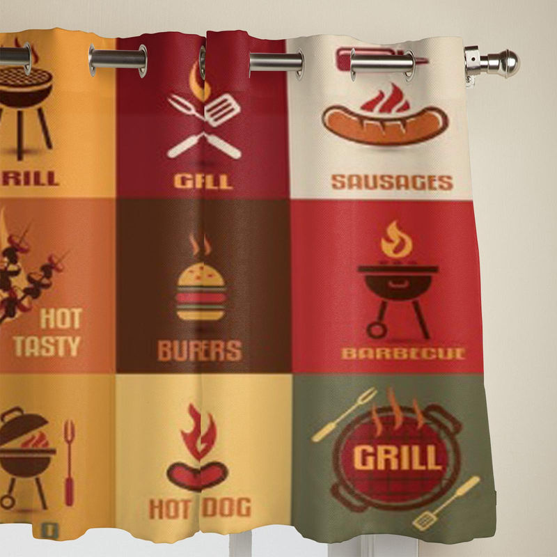 Super Six Barbecue Icons Vintage Vorhänge aus Polyester, Braun/Mehrfarbig, Breite: 135 cm, Höhe: 60 cm - Bild 2