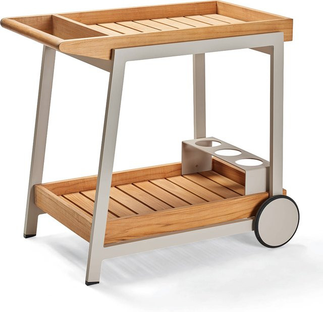 Stern Servierwagen Frido aus Aluminium und FSC-zertifiziertem Teakholz in Greige/Beige, B/T/H: 86 x 58 x 77 cm - Bild 1
