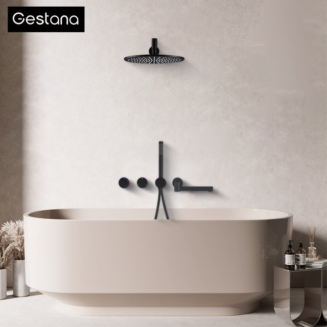 Gestana Regenduschsystem aus Messing in Mattschwarz, wandmontierte Badezimmerarmatur für Badewanne mit 3 Funktionen - Bild 1