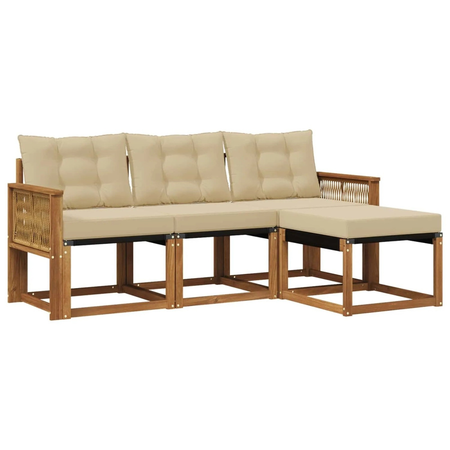 vidaXL Outdoor-Sofagarnitur L-Form aus Akazienholz mit Textilene und Kissen, Natur-Beige - Bild 2