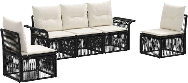 vidaXL Gartensofa-Set 5-teilig in Schwarz aus Poly-Rattan mit Polsterkissen und Metallgestell - Bild 1