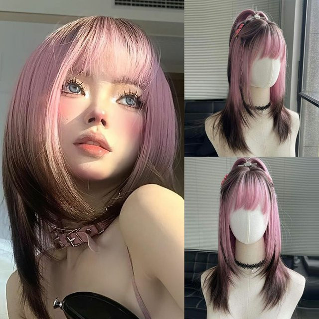 EASIHAIR Perücke, synthetisch, Ombre rosa braun, lang, gerade, mit Pony, Damen - Bild 1