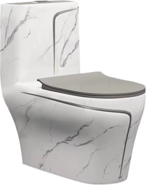 Moderne wandhängende einteilige Toilette aus Keramik mit Siphon-Drainage in Grau und Weiß - Bild 1