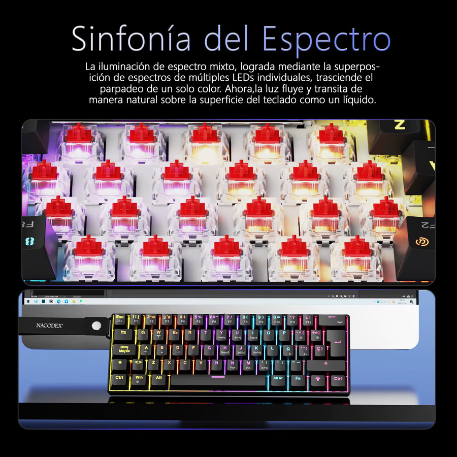 AJAZZ NK61 Mechanische Gaming-Tastatur in Schwarz mit Spanischem Layout, 61 Tasten, Kabelgebunden und Hot-Swap-Funktion - Bild 5