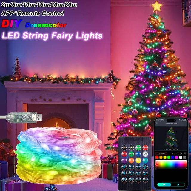 LINYILIGHT RGBIC LED Lichterkette mit Smart APP Steuerung, Wasserdichte WS2812B Girlande in Multicolour für Weihnachtsbaum und Zimmer-Dekoration - Bild 1