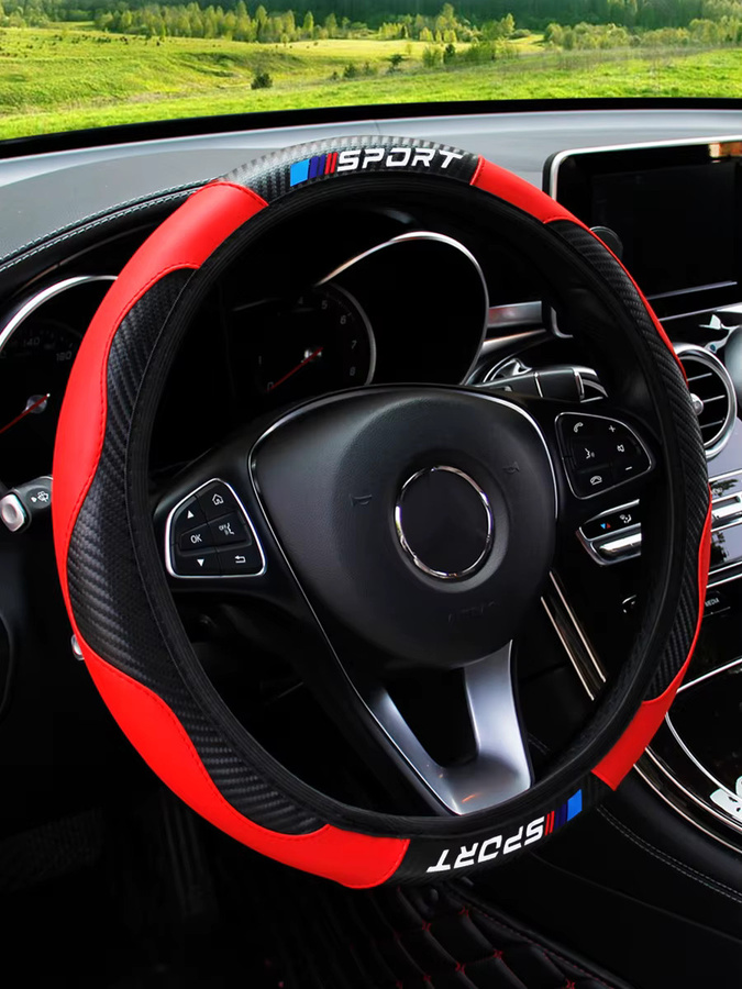 MEIKAXIU Sport Lenkrad Abdeckung aus Carbon Fiber und Leder, randlose Universal Passform für 14,5-15 Zoll Auto Lenkräder - Bild 3