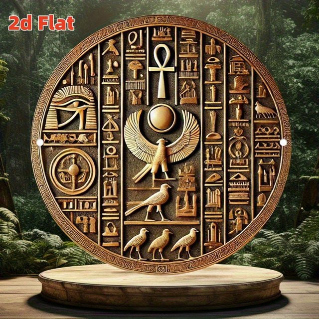 HELLOYOUNG Ägyptisches Metallschild mit Hieroglyphen, Ankh, Auge des Horus und Vogelmotiven in Gold, Durchmesser: 20 cm - Bild 1