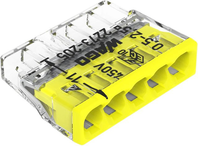 Wago Verbindungsdosenklemme 5-polig in Gelb und Transparent für Leiterquerschnitte von 0,5 mm bis 2,5 mm - Bild 1