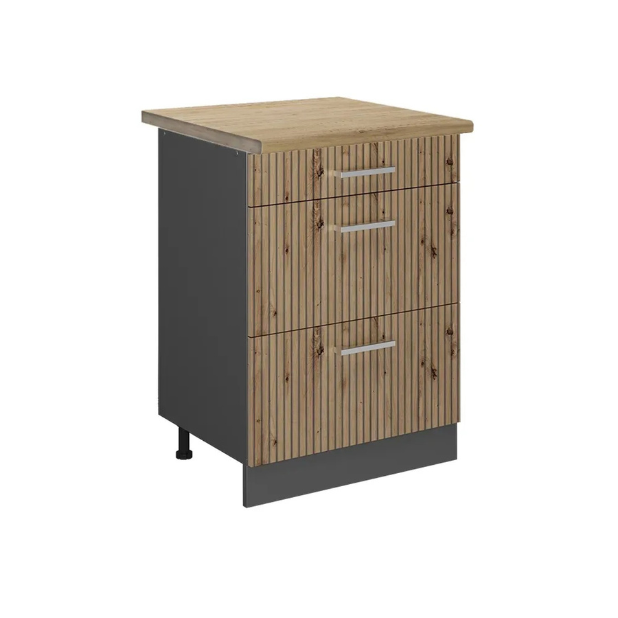 Vicco Küchenunterschrank R-Line Artisan-Eiche und Anthrazit mit Schubladen, B: 60 cm, T: 31,73 cm, H: 81,6 cm - Bild 2
