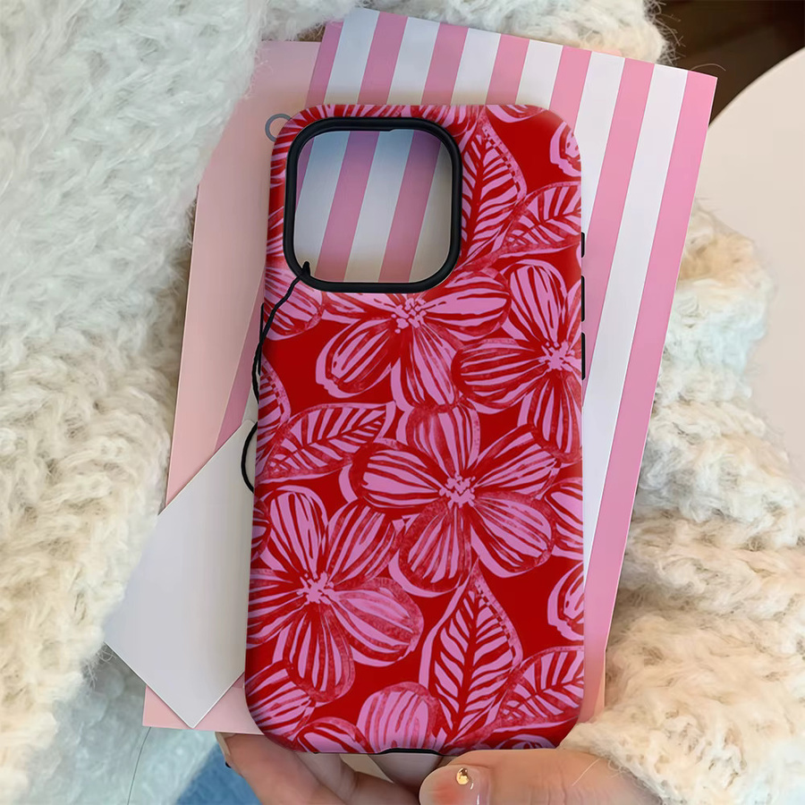 Handyhülle mit rosa und roten Blumen für Apple iPhone 17 16 15 14 13 12 11 Pro Max Plus mit doppelschichtiger Rückseite - Bild 4