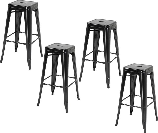 4er Set HOMCOM Barhocker aus Metall mit Fußstütze, stapelbare Barstühle für Küche, Wohnzimmer und Esszimmer, Schwarz, Aosom - Bild 1