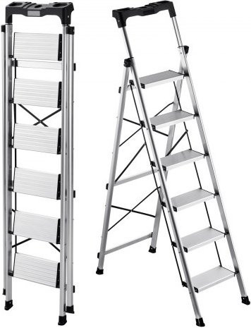 VEVOR 6-Stufen Trittleiter aus Aluminium in Silber mit Anti-Rutsch-Stufen und Handgriff, Tragkraft 150 kg - Bild 1
