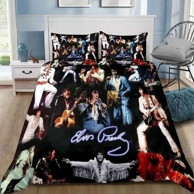 Flylo P-Presley Bettwäsche-Set Retro E-Elvis Design mit Bettbezug und Kissenbezügen, Mehrfarbig, B/H: 260 x 240 cm - Bild 1