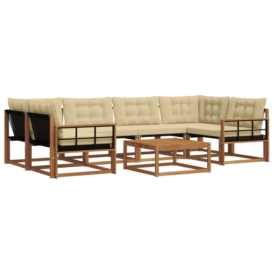 vidaXL Outdoor-Sofagarnitur 7-teilig aus Akazienholz und Textilene in Natur und Beige mit L-Form und Kissen - Bild 2