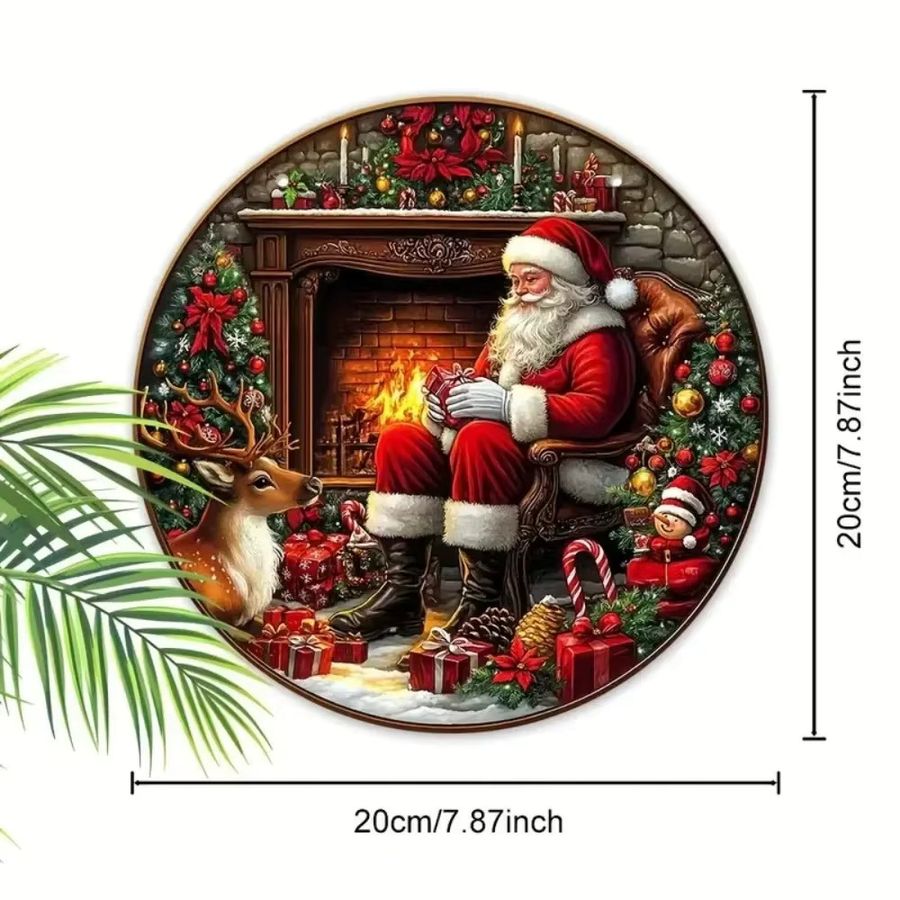 Vintage Weihnachtsmann kreisförmiges Schild von CIFBUY Durchmesser: 20 cm - Bild 3