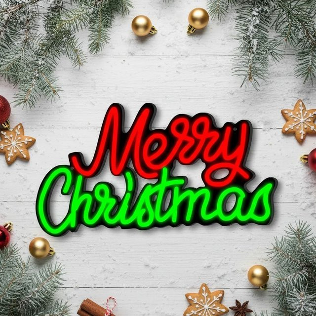 Dimmbares Neon-LED-Schild Merry Christmas in Multicolour mit schwarzem Kunststoffgehäuse, USB-betrieben zur Wanddekoration - Bild 1