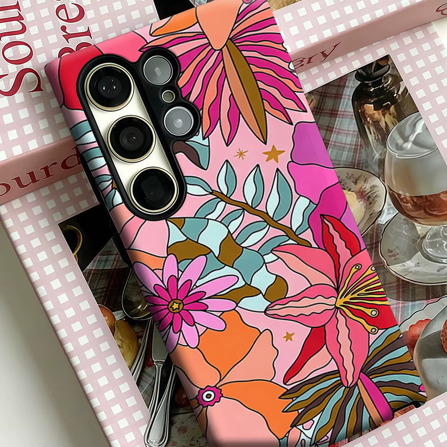 Stoßfeste Doppelschicht Handyhülle mit Boho Tropische Blumen Design für Samsung Galaxy S26 S25 Ultra S24 S23 Ultra Plus, Mehrfarbig - Bild 4