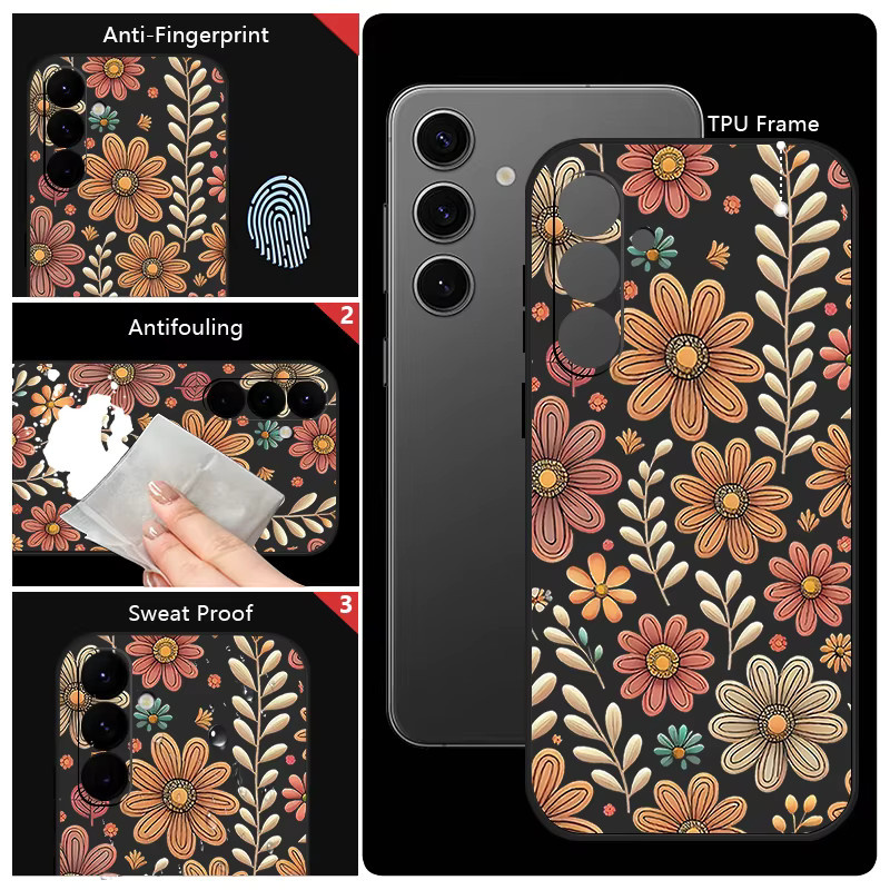 Handyhülle mit Vintage Blumen Druck für Samsung Galaxy S25 S24 S23 S22 Ultra Plus FE A56 A17 A16 A36 A55 A54 A15 Soft Cover in Beige, Weiß und Multicolour - Bild 2