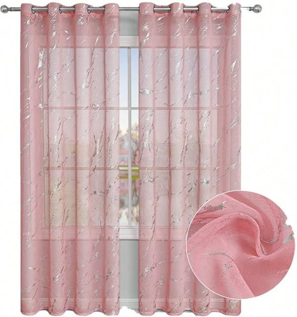 Yiran Furniture Elegantes Fenstergitter mit Marmormuster und Halbschattierung in Rosa, B: 100 cm, H: 130 cm - Bild 1
