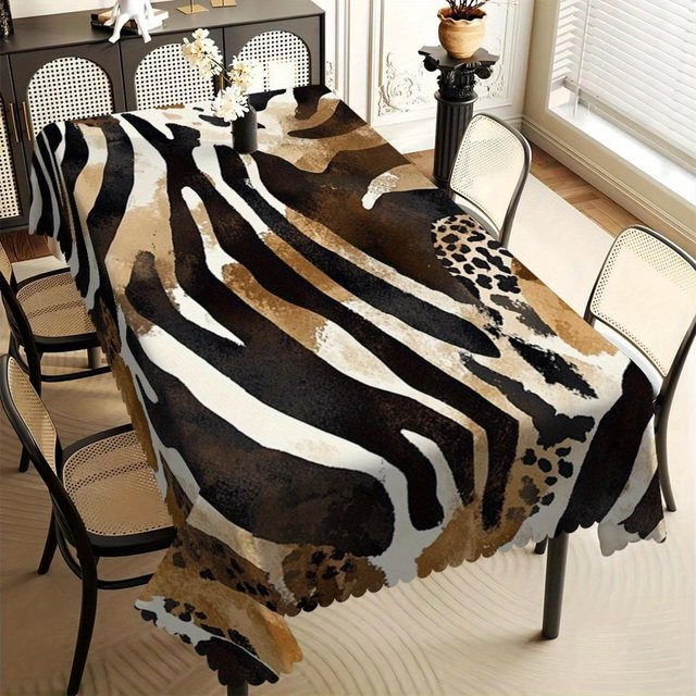 Stilvolle Tischdecke von JINGYUE Pet mit Wildtierprint in Braun, Schwarz und Weiß, wasserabweisend und waschbar, B/L: 100 x 160 cm - Bild 1