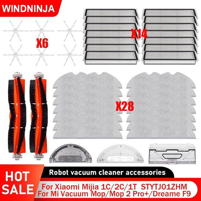 Zubehör-Set für Xiaomi Mijia 1T 1C 2C und Dreame F9 Roboterstaubsauger mit Staubbox, Bürsten, Filtern und Mopp-Tüchern von WINDNINJA - Bild 1