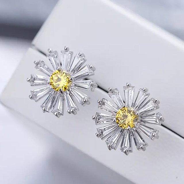 Huitan Ohrstecker, gelbe Blumen, Silber, Damen - Bild 1