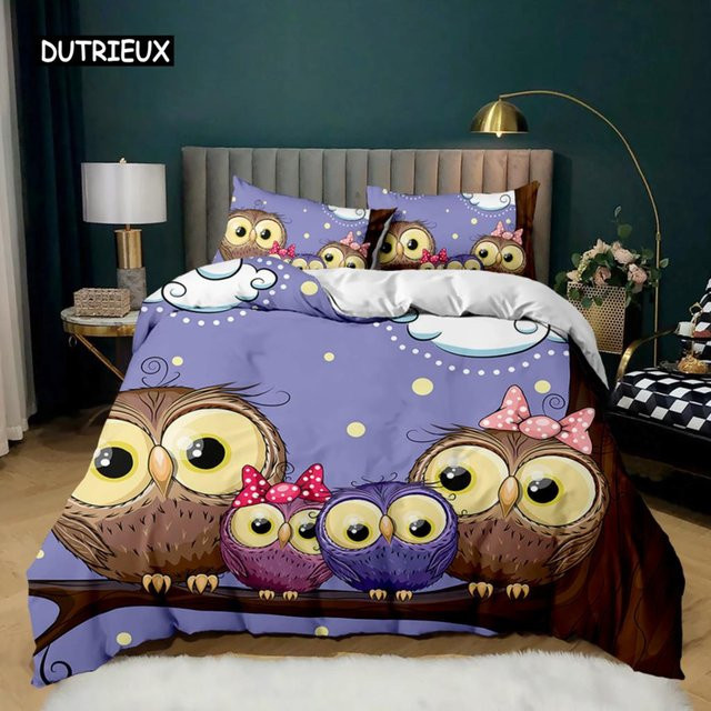 Eulen-Bettbezug-Set mit Sternen-Dekor in Lila, 3-teiliges Kinderbettwäsche-Set aus Polyester für Kinder, B/H: 155 x 215 cm - Bild 1